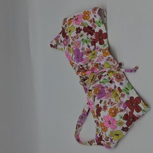 California Sunshine Floral Flutter Shirred Bralette Bikini Top White 3X